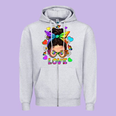 Lgbtq+ Messy Bun Mum Love With Hearts Zipper Hoodie Designed By Bundleandbundleshop