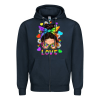 Navy LGBTQ+ Messy Bun Mum Love With Hearts Zipper Hoodie - BundleAndBundleShop