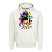 Oatmeal Heather LGBTQ+ Messy Bun Mum Love With Hearts Zipper Hoodie - BundleAndBundleShop