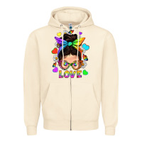 Sandshell LGBTQ+ Messy Bun Mum Love With Hearts Zipper Hoodie - BundleAndBundleShop