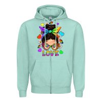 Seafoam LGBTQ+ Messy Bun Mum Love With Hearts Zipper Hoodie - BundleAndBundleShop