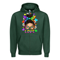 Sports Green LGBTQ+ Messy Bun Mum Love With Hearts Zipper Hoodie - BundleAndBundleShop