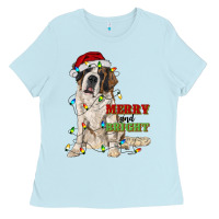 Baby Blue merry and bright saint bernard Ladies Tee - RanaPortraitStore