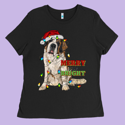 Merry And Bright Saint Bernard Ladies Tee Designed By Ranaportraitstore