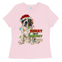 Bubblegum Pink merry and bright saint bernard Ladies Tee - RanaPortraitStore