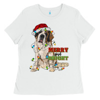 White merry and bright saint bernard Ladies Tee - RanaPortraitStore