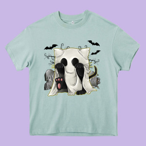 Ghost Cat Heavy Core Tee Designed By Texasbilliewilder