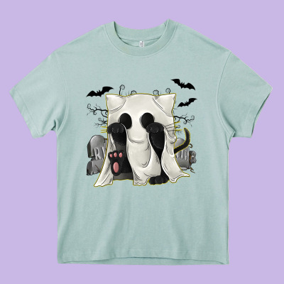 Ghost Cat Heavy Core Tee Designed By Texasbilliewilder