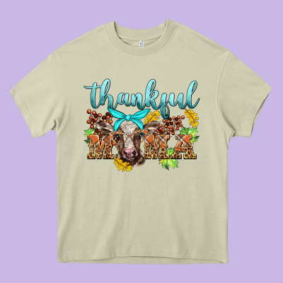 Thankful Mama Cow Heavy Core Tee Designed By Barkaloodesign