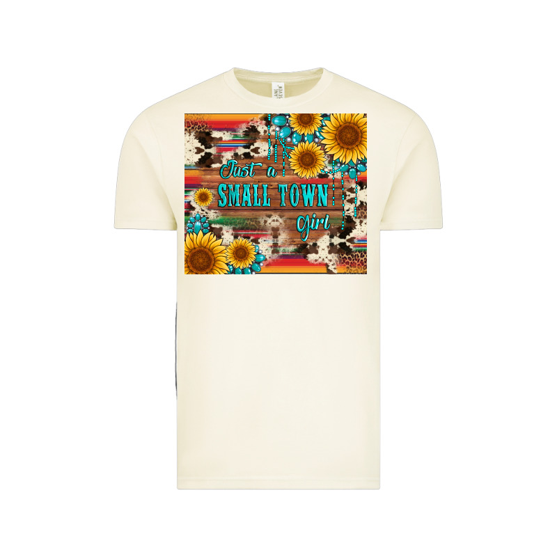 Just A Small Town Girl With Gemstone Sunflower Serape And Cowhide Vintage Tee by Artiststas | Teevron