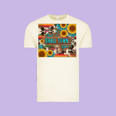 Just A Small Town Girl With Gemstone Sunflower Serape And Cowhide Vintage Tee Designed By Artiststas
