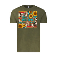 Vintage Olive just a small town girl with gemstone sunflower serape and cowhide Vintage Tee - Artiststas