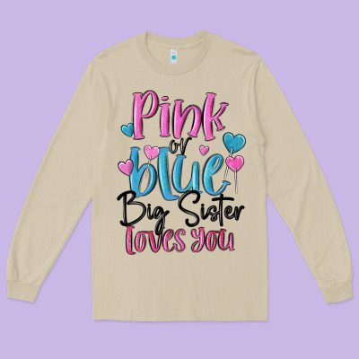 Pink Or Blue Big Sister Loves You Long Sleeve Tee Designed By Maliassmallbusiness