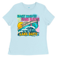 Baby Blue boat waves sun rays lake days Ladies Tee - texasbilliewilder