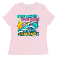 Bubblegum Pink boat waves sun rays lake days Ladies Tee - texasbilliewilder