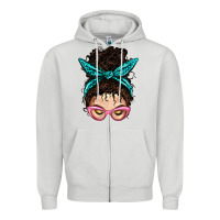 Dove Grey Messy Curly Bun Mom With Leopard Bandana Zipper Hoodie - BundleAndBundleShop