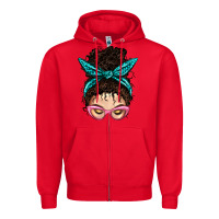 Red Messy Curly Bun Mom With Leopard Bandana Zipper Hoodie - BundleAndBundleShop