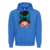 True Royal Messy Curly Bun Mom With Leopard Bandana Zipper Hoodie - BundleAndBundleShop