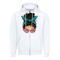 White Messy Curly Bun Mom With Leopard Bandana Zipper Hoodie - BundleAndBundleShop