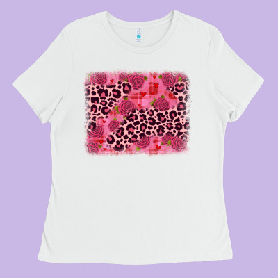 Valentine's Day Roses Leopard Background Ladies Tee Designed By Jahusdesignshop