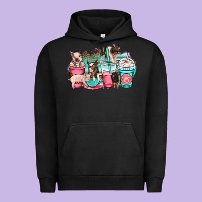 Pig Coffee Cups Urban Hoodie Designed By Oliviacreatesart