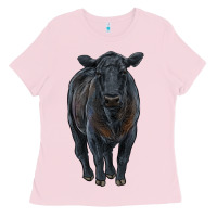Bubblegum Pink black angus cattle Ladies Tee - RanaPortraitStore
