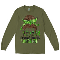 Army Green messy bun mental health warrior Long Sleeve Tee - MaliasSmallBusiness