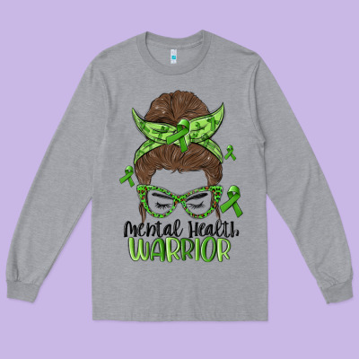 Messy Bun Mental Health Warrior Long Sleeve Tee Designed By Maliassmallbusiness