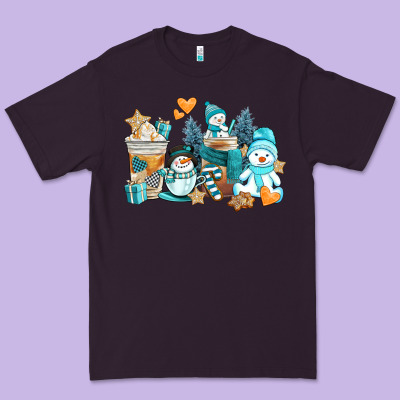 Winter Snowman Coffee Cups Premium Tee Designed By Adodesignshop