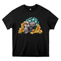 Black skull with sunflowers Heavy Core Tee - RanaPortraitStore