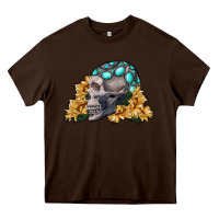 Chocolate Brown skull with sunflowers Heavy Core Tee - RanaPortraitStore