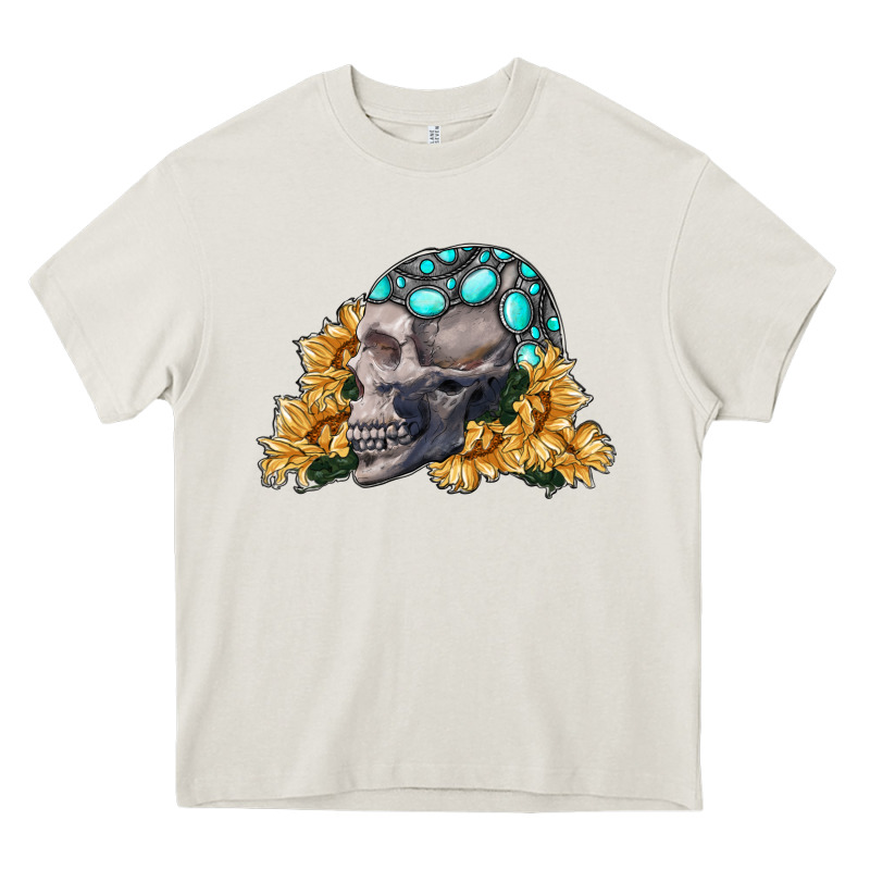 Skull With Sunflowers Heavy Core Tee by RanaPortraitStore | Teevron