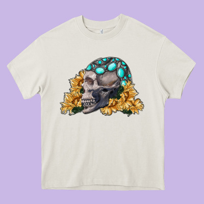 Skull With Sunflowers Heavy Core Tee Designed By Ranaportraitstore