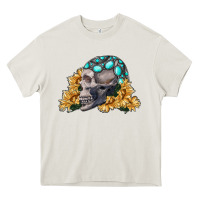 Cream skull with sunflowers Heavy Core Tee - RanaPortraitStore