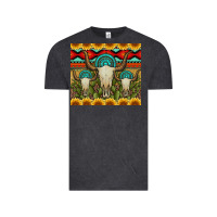 Vintage Black bull skulls gemstones and cactus with leopard and aztec Vintage Tee - Artiststas