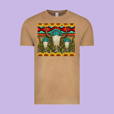 Bull Skulls Gemstones And Cactus With Leopard And Aztec Vintage Tee Designed By Artiststas