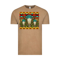 Vintage Coffee bull skulls gemstones and cactus with leopard and aztec Vintage Tee - Artiststas