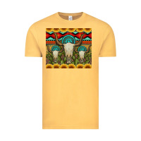 Vintage Mustard bull skulls gemstones and cactus with leopard and aztec Vintage Tee - Artiststas