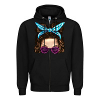 Black Messy Bun Mom And Pink Leopard Sunglasses Zipper Hoodie - BundleAndBundleShop