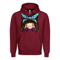 Burgundy Messy Bun Mom And Pink Leopard Sunglasses Zipper Hoodie - BundleAndBundleShop