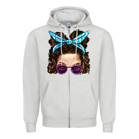 Dove Grey Messy Bun Mom And Pink Leopard Sunglasses Zipper Hoodie - BundleAndBundleShop