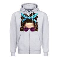 Heather Grey Messy Bun Mom And Pink Leopard Sunglasses Zipper Hoodie - BundleAndBundleShop