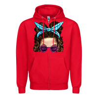 Red Messy Bun Mom And Pink Leopard Sunglasses Zipper Hoodie - BundleAndBundleShop