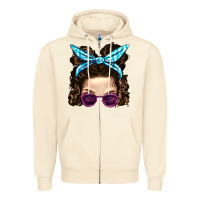 Sandshell Messy Bun Mom And Pink Leopard Sunglasses Zipper Hoodie - BundleAndBundleShop