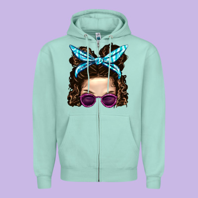 Messy Bun Mom And Pink Leopard Sunglasses Zipper Hoodie Designed By Bundleandbundleshop