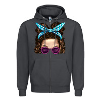 Smoke Messy Bun Mom And Pink Leopard Sunglasses Zipper Hoodie - BundleAndBundleShop