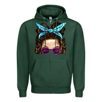 Sports Green Messy Bun Mom And Pink Leopard Sunglasses Zipper Hoodie - BundleAndBundleShop