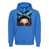 True Royal Messy Bun Mom And Pink Leopard Sunglasses Zipper Hoodie - BundleAndBundleShop