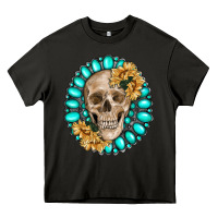 Asphalt skull with gemstone and sunflower Heavy Core Tee - RanaPortraitStore