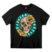 Black skull with gemstone and sunflower Heavy Core Tee - RanaPortraitStore